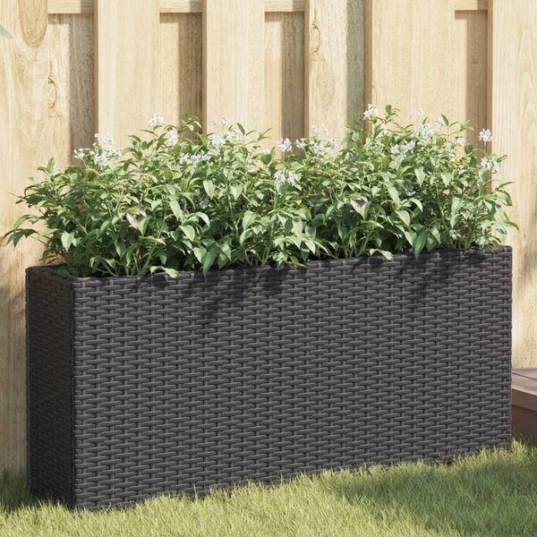 Fekete polyrattan kerti ültetőláda 2 cseréppel 90x20x40 cm