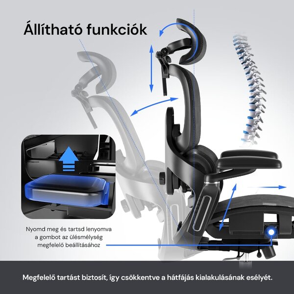 Prémium ergonomikus irodai szék, forgószék, fekete hálós (E05)