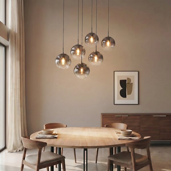 Függőlámpa Lucande, Veloura, dimmable, Szürke, Nappali, Üveg, Dizájn