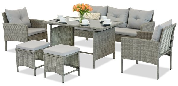 Garden Point Bari technorattán kerti bútorok, szürke, puffokkal