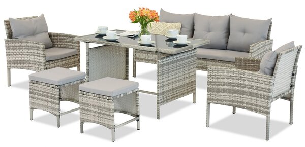 Garden Point Bari technorattán kerti bútorok + 2 puffok, világosszürke