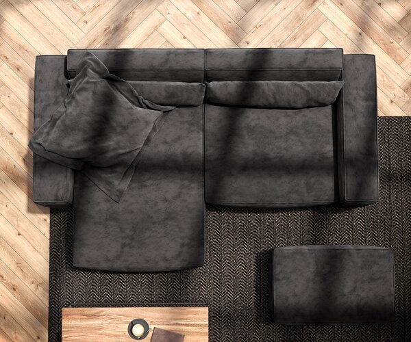 DELIFE Sarokkanapé Sirpio 230x155 cm mikroszálas fekete rekamié változtatható puffal