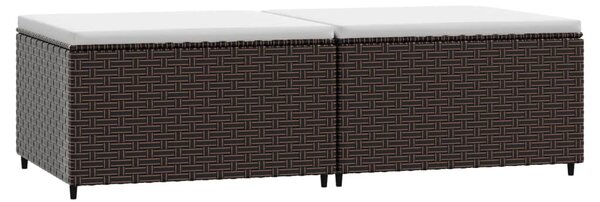 2 db barna polyrattan kerti lábtartó párnával
