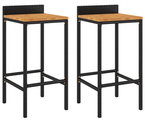 2 db fekete polyrattan és tömör akácfa bárszék