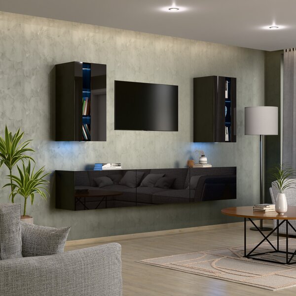 Intenso Concept-21 nappali faliszekrény sor - 240 cm (magasfényű fekete)