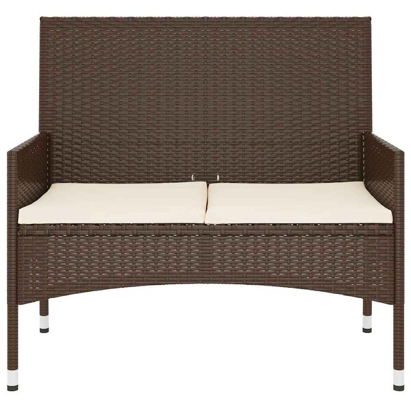 2 személyes barna polyrattan kerti kanapé párnával