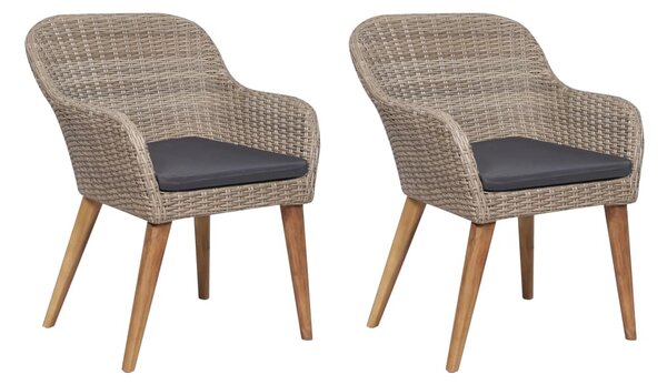 2 db barna polyrattan kültéri szék párnával