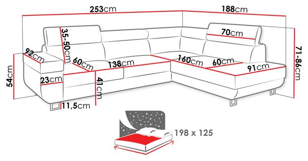 Z0ND0 Sarok ülőgarnitúra állítható fejtámlával Jelara (B) (lux 05 + lux 06). 1051139