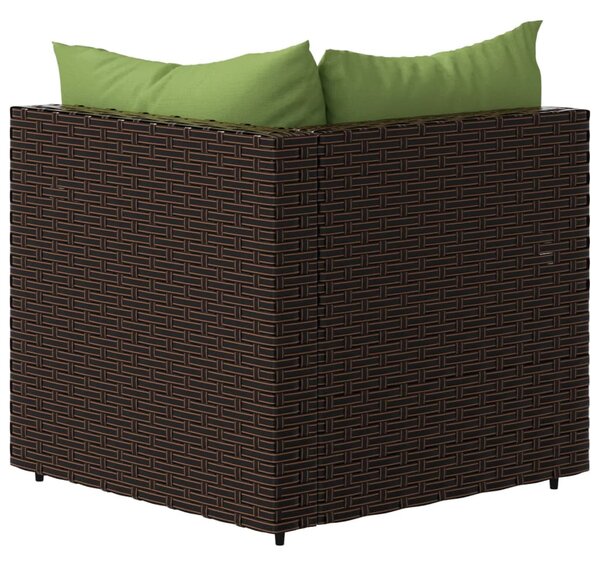 2 db barna polyrattan kerti sarokkanapé párnákkal