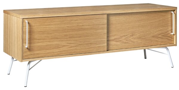 Tölgy TV asztal Woodman Kőrisszín, fehér fém talppal 145 x 44 cm