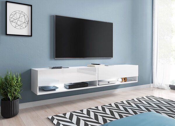 TV asztal/szekrény Aldesia 180 (fehér + fényes fehér) (RGB LED világítás Mirjan színes). 1053718