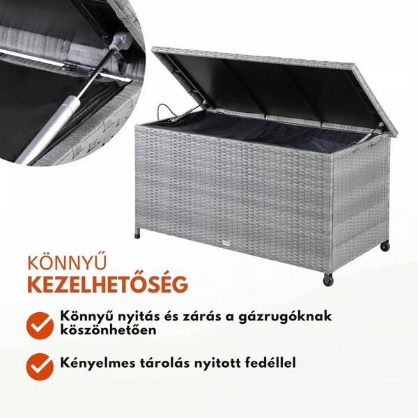 RICCO polyrattan tárolódoboz, 117x53x60cm, szürke Casaria