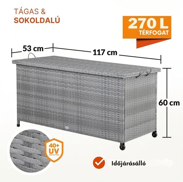 RICCO polyrattan tárolódoboz, 117x53x60cm, szürke Casaria