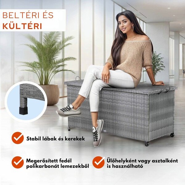 RICCO polyrattan tárolódoboz, 117x53x60cm, szürke Casaria