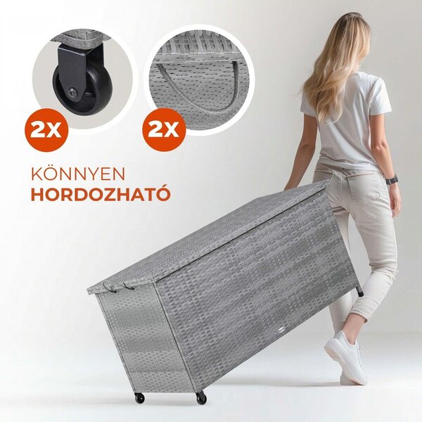 RICCO polyrattan tárolódoboz, 117x53x60cm, szürke Casaria