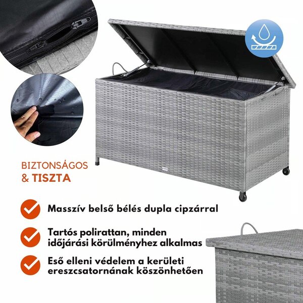 RICCO polyrattan tárolódoboz, 117x53x60cm, szürke Casaria