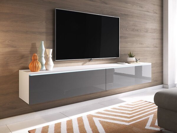 TV asztal/szekrény Dilune 180 (fehér + fényes szürke) (fehér LED világítás). 1053821