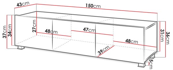 TV asztal/szekrény Brenali 150 BR04 (fehér + fényes fehér)
