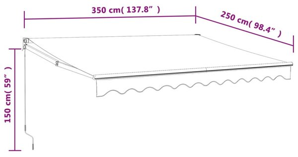 Kék és fehér automata behúzható napellenző 3,5 x 2,5 m