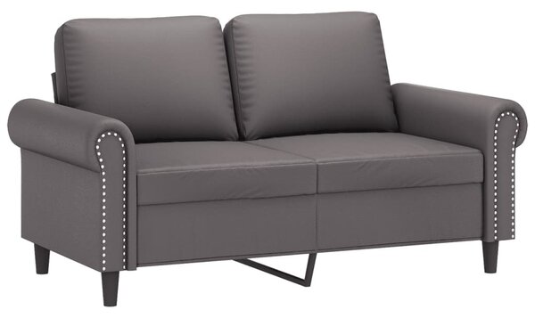 2 személyes szürke műbőr kanapé díszpárnákkal 120 cm