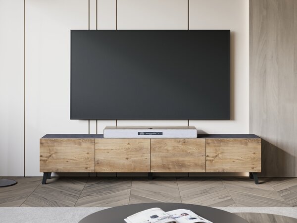 TV-állvány Levtive 101, Laminált forgácslap, 40x190x32cm, Gesztenye, Matera szürke