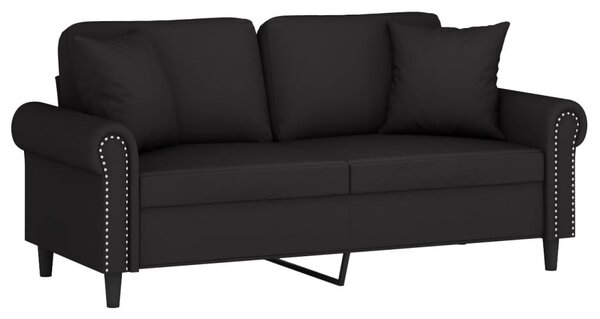 2 személyes fekete bársony kanapé díszpárnákkal 140 cm