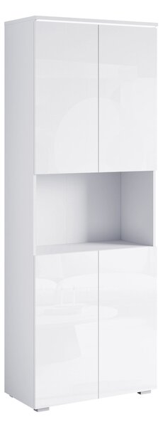 Könyvespolc Mirfivo 106, Zárt, Ajtókkal, Laminált forgácslap, 182x68x33cm, Fényes fehér, Fehér