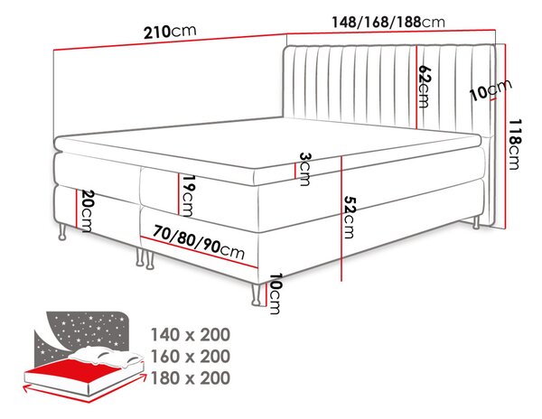 Franciaágy Boxspring 180 cm Rondel (fresh 01)