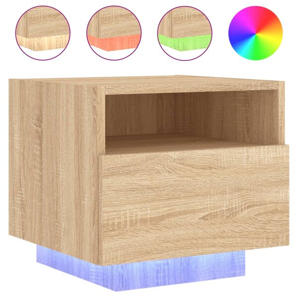 2 db sonoma tölgy színű éjjeliszekrény LED-ekkel 40x39x37 cm