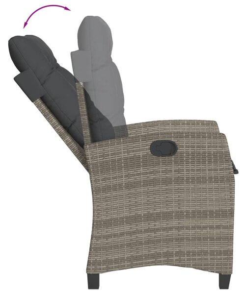 2 db szürke polyrattan dönthető kerti szék párnákkal