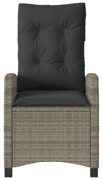 2 db szürke polyrattan dönthető kerti szék párnákkal