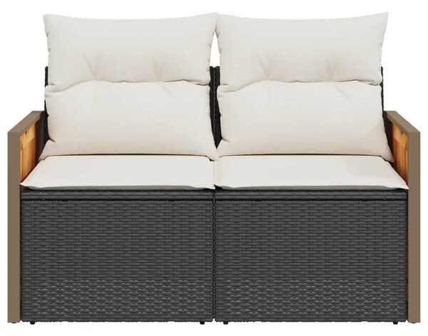 2 személyes fekete polyrattan kerti kanapé párnával