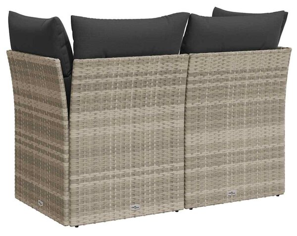 2 személyes világosszürke polyrattan kerti kanapé párnával