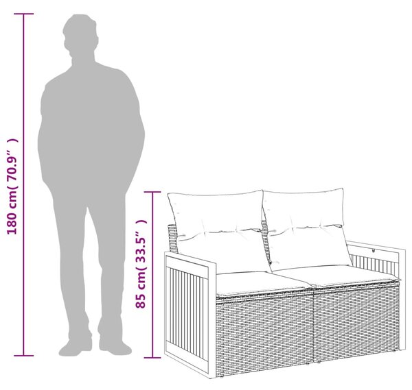 2 személyes szürke polyrattan kerti kanapé párnával