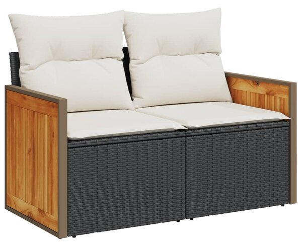 7 részes fekete polyrattan kerti ülőgarnitúra párnával