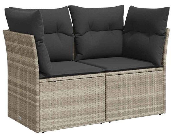 2 személyes világosszürke polyrattan kerti kanapé párnával