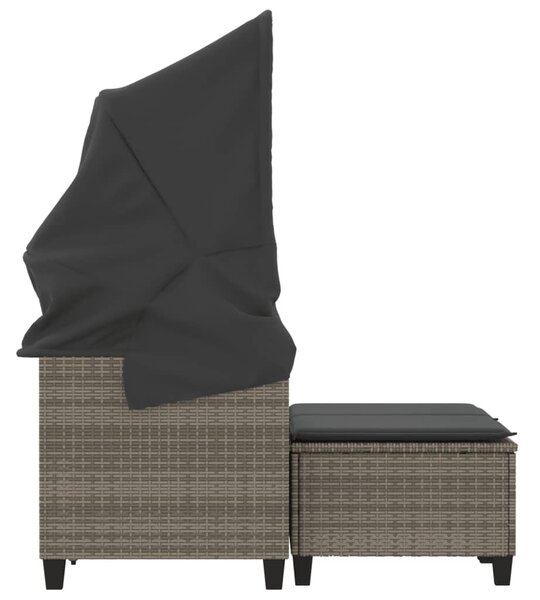 2 személyes szürke polyrattan kerti kanapé baldachinnal/székkel