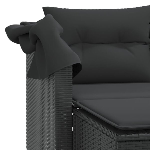 2 személyes fekete polyrattan kerti kanapé baldachinnal/székkel