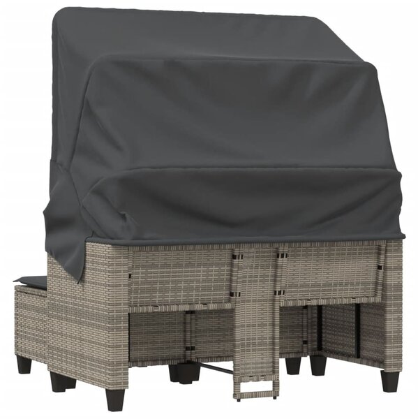 2 személyes szürke polyrattan kerti kanapé baldachinnal/székkel