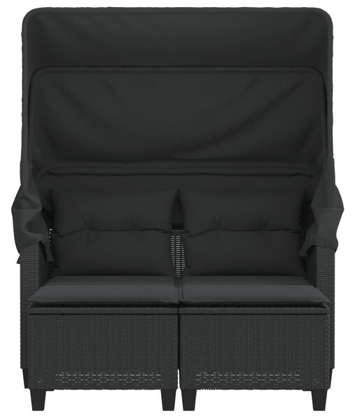 2 személyes fekete polyrattan kerti kanapé baldachinnal/székkel