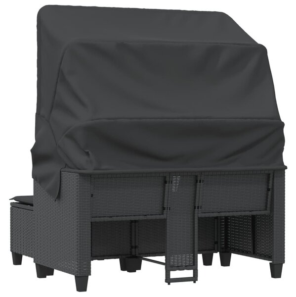 2 személyes fekete polyrattan kerti kanapé baldachinnal/székkel