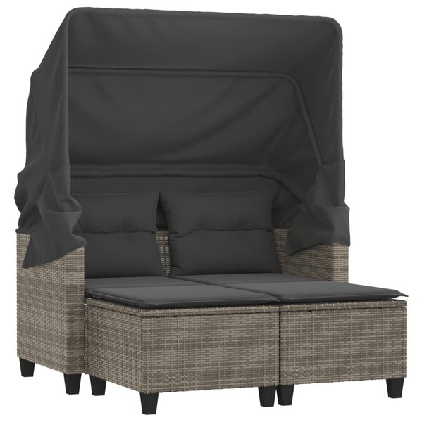 2 személyes szürke polyrattan kerti kanapé baldachinnal/székkel