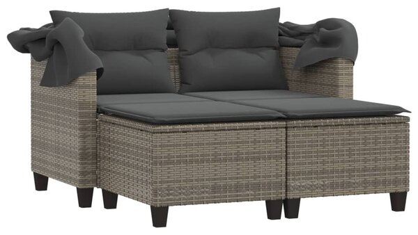 2 személyes szürke polyrattan kerti kanapé baldachinnal/székkel