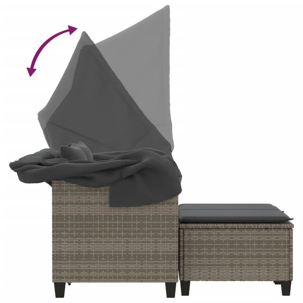 2 személyes szürke polyrattan kerti kanapé baldachinnal/székkel