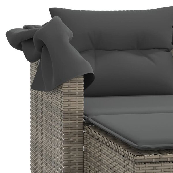 2 személyes szürke polyrattan kerti kanapé baldachinnal/székkel