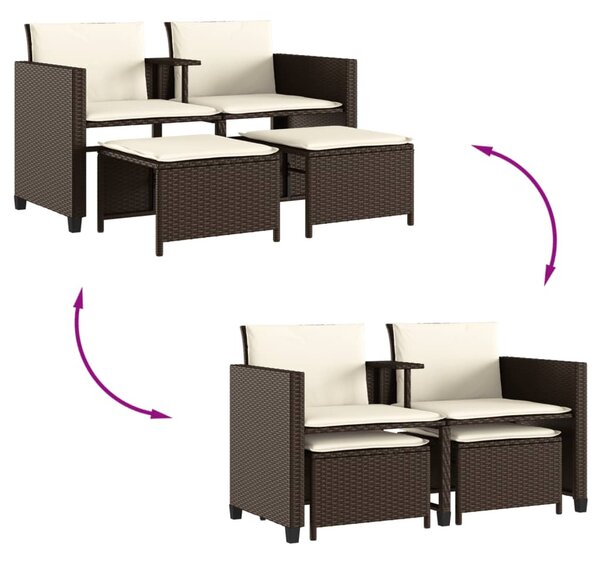 2 személyes barna polyrattan kerti kanapé asztallal/székkel