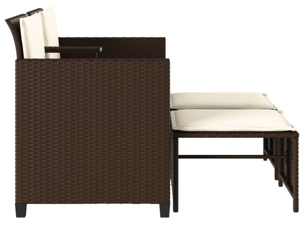2 személyes barna polyrattan kerti kanapé asztallal/székkel