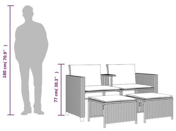 2 személyes barna polyrattan kerti kanapé asztallal/székkel