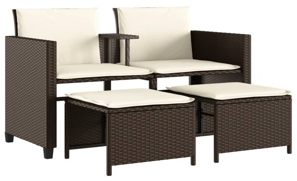 2 személyes barna polyrattan kerti kanapé asztallal/székkel