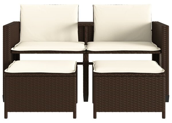 2 személyes barna polyrattan kerti kanapé asztallal/székkel
